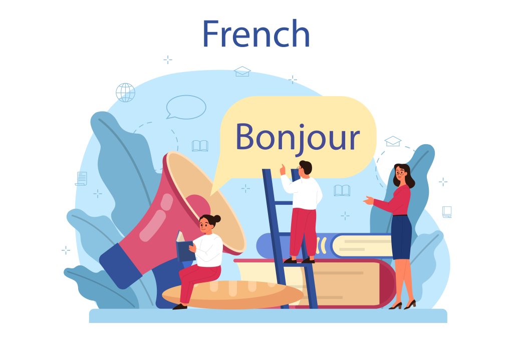 French learning concept. Language school french course. Study